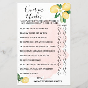 Prospectus 14 Cm X 21,6 Cm Carte de jeu Fête des mariées citrons roses sur ou