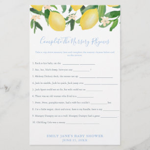 Prospectus 14 Cm X 21,6 Cm Carte de jeu Lemon Baby shower classique Nursery R