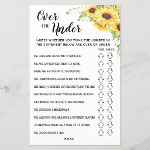 Prospectus 14 Cm X 21,6 Cm Carte de jeu pour Baby Shower Ove ou Under Sunflow