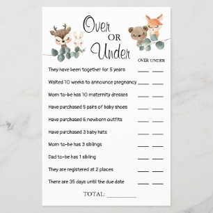 Prospectus 14 Cm X 21,6 Cm Carte de jeu Woodland Over or Under Baby shower