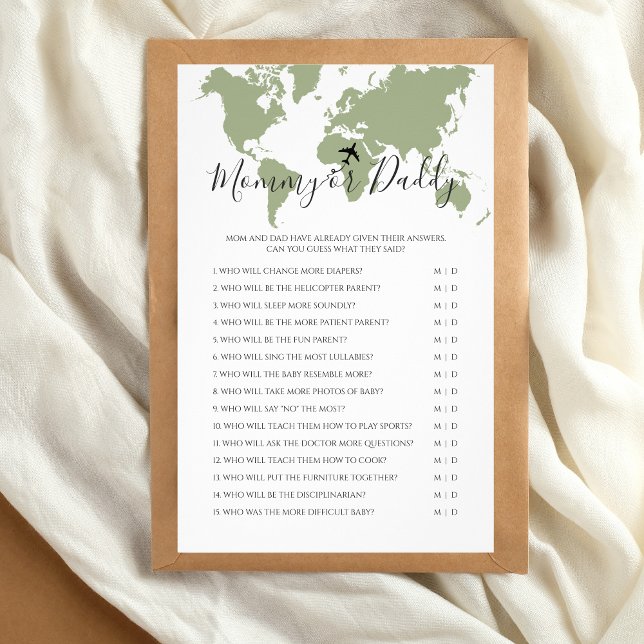 Prospectus 14 Cm X 21,6 Cm Carte de voyage de maman ou papa Baby shower Jeu (Mommy or Daddy Baby Shower Game, Travel themed)