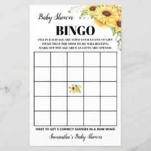 Prospectus 14 Cm X 21,6 Cm Carton de jeu de bingo pour Baby Shower Tournesols