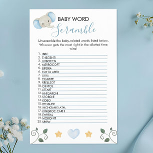 Prospectus 14 Cm X 21,6 Cm Charming Blue Elephant Baby shower Word Scramble