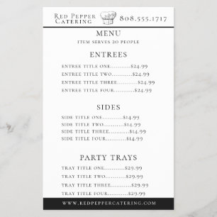 Prospectus 14 Cm X 21,6 Cm Chef Hat Catering Menu Flyer