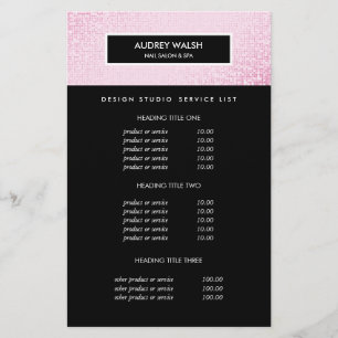Prospectus 14 Cm X 21,6 Cm Chic Pink Sequin Black Salon Tarification et bServ