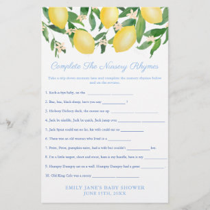 Prospectus 14 Cm X 21,6 Cm Classic Nursery Rhymes Game Card Lemon Baby shower