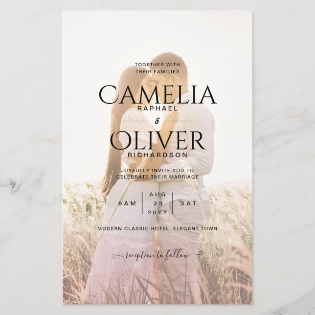 Prospectus 14 Cm X 21,6 Cm Code QR Mariage de superposition photo Ombre rose  (Devant)