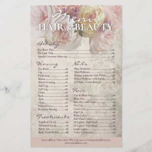 Prospectus 14 Cm X 21,6 Cm Coiffure Beauté Waxing ongles Roses Vintages Tarif