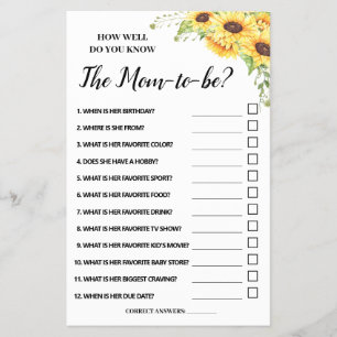 Prospectus 14 Cm X 21,6 Cm Comment Bien Connaissez-Vous Maman Baby shower Car