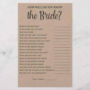 Prospectus 14 Cm X 21,6 Cm Connaissez-vous bien la mariée Kraft Shower Jeu