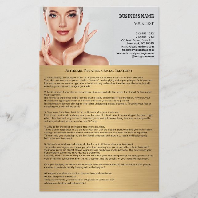 Prospectus 14 Cm X 21,6 Cm Conseils de suivi après un traitement facial (Devant)