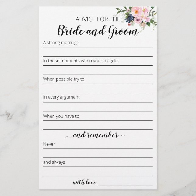 Prospectus 14 Cm X 21,6 Cm Conseils pour la carte de mariée et de chambre (Devant)
