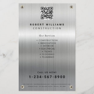 Prospectus 14 Cm X 21,6 Cm Construction Builder Métal QR Code affaires