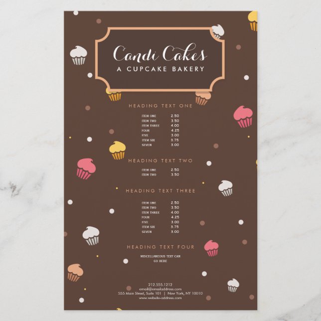 Prospectus 14 Cm X 21,6 Cm Cute Cupcakes boulangerie Motif Brown (Devant)