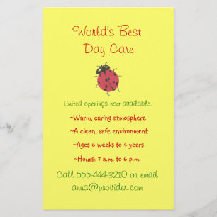 Prospectus 14 Cm X 21,6 Cm Dépliant sur la garde d'enfants du thème Ladybug