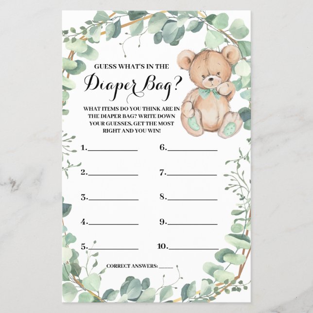 Prospectus 14 Cm X 21,6 Cm Devinez ce qui est dans Baby Bag Bear Douche Carte (Devant)