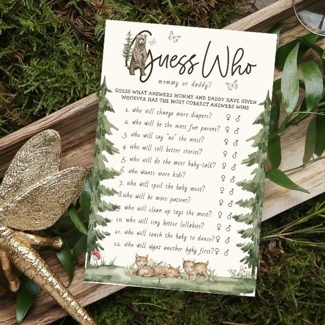 Prospectus 14 Cm X 21,6 Cm Devinez Qui Maman Ou Papa Woodland Baby shower De  (Guess Who Mommy Or Daddy Baby Shower Game)