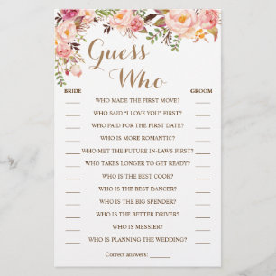 Prospectus 14 Cm X 21,6 Cm Devinez Qui Rose Floral Douche Carte De Jeu