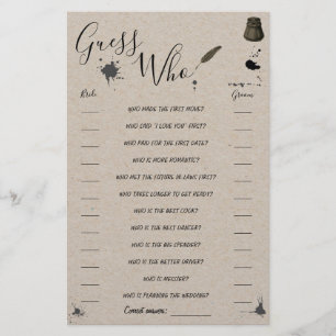 Prospectus 14 Cm X 21,6 Cm Devinez Qui Stylo Vert & Inkwell Douche Game Card