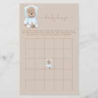 Dusty Blue Teddy Bear Baby shower Bingo Jeu Flyer