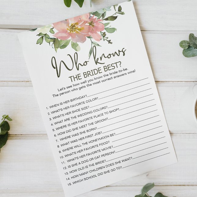 Prospectus 14 Cm X 21,6 Cm Eggshell Blush Floral Jeu Qui Connaît Le Meilleur  (Créateur téléchargé)