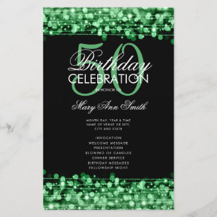 Prospectus 14 Cm X 21,6 Cm Elegant 50th Birthday Party Program Green w/ Menu