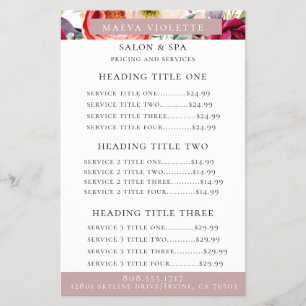 Prospectus 14 Cm X 21,6 Cm Elegant Boho Floral Business Service / Prix Flyer