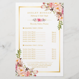 Prospectus 14 Cm X 21,6 Cm Elégant Chic Rose Floral Beauty Salon Menu
