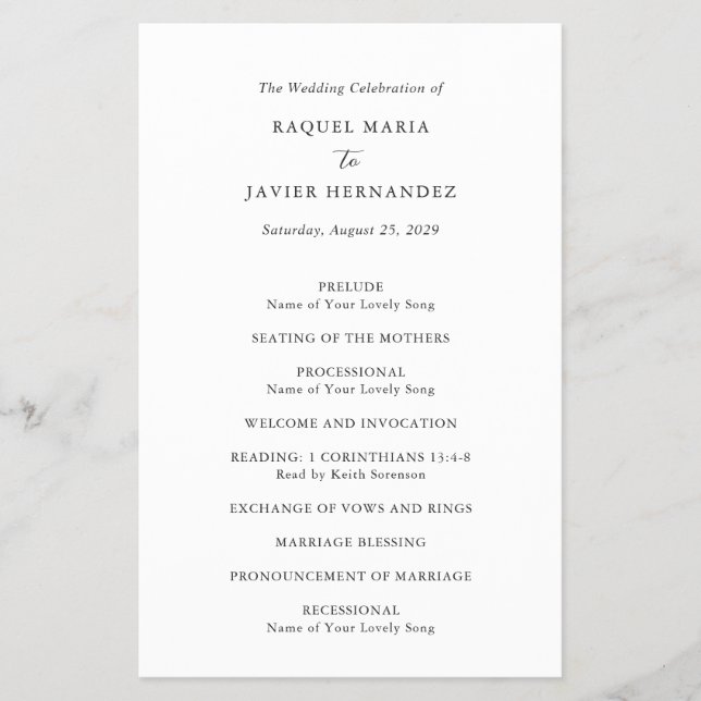 Prospectus 14 Cm X 21,6 Cm Elegant Classic Budget Wedding Program (Devant)