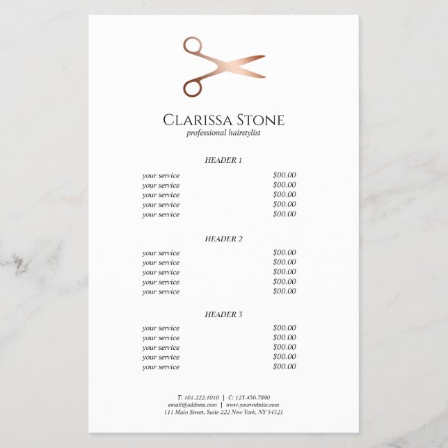 Prospectus 14 Cm X 21,6 Cm Elégante coupe-cheveux rose d'or (Devant)