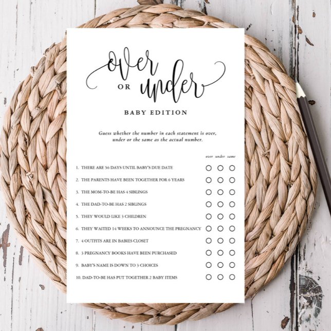 Prospectus 14 Cm X 21,6 Cm En-dessous de Baby shower - Carte de jeu en papier (Créateur téléchargé)