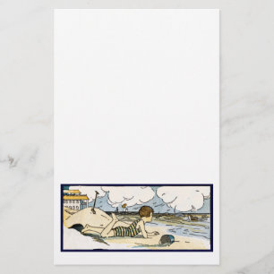 Prospectus 14 Cm X 21,6 Cm Enfant sur la plage Art Vintage