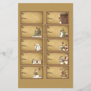 Prospectus 14 Cm X 21,6 Cm Étiquettes cadeau Bonhomme de neige sur une feuill