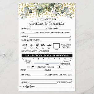 Prospectus 14 Cm X 21,6 Cm Eucalyptus Gold Note pour la carte de jeu Mariage 
