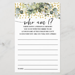 Prospectus 14 Cm X 21,6 Cm Eucalyptus Gold Qui suis-je ? Carte de jeu Fête de
