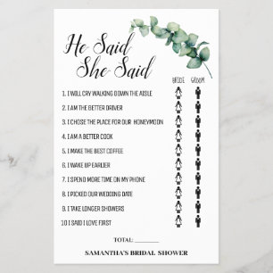 Prospectus 14 Cm X 21,6 Cm Eucalyptus Il a dit Elle a dit Douche carte de jeu