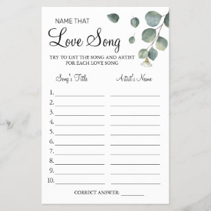 Prospectus 14 Cm X 21,6 Cm Eucalyptus Name that love song shower game card