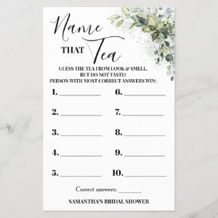 Prospectus 14 Cm X 21,6 Cm Eucalyptus Nom que Tea Fête des mariées Game Card