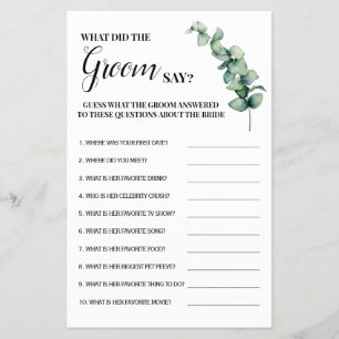Prospectus 14 Cm X 21,6 Cm Eucalyptus Qu'est-ce que Groom a dit carte de jeu 
