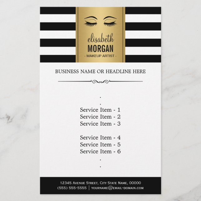 Prospectus 14 Cm X 21,6 Cm Eyelashes Eyebross Or Black White Stripes (Devant)