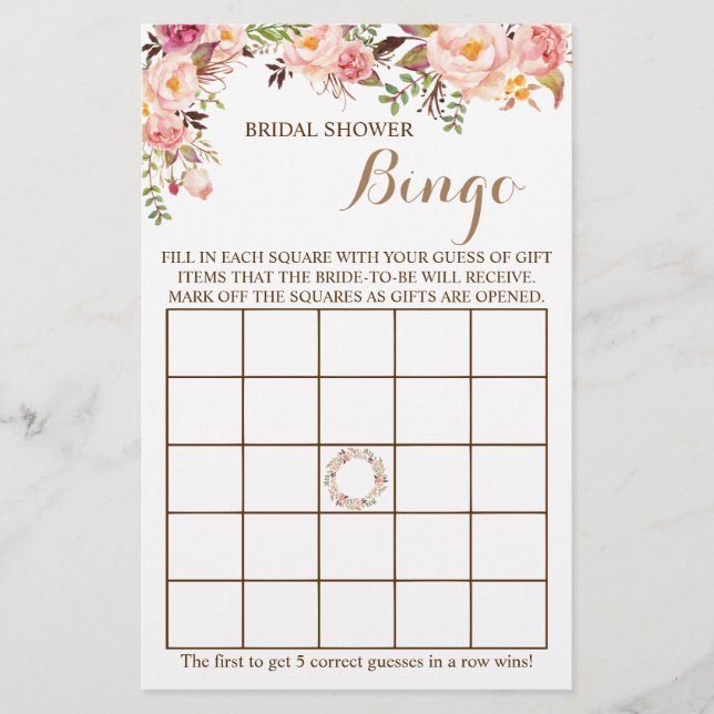 Prospectus 14 Cm X 21,6 Cm Fête des mariées Bingo Pink Floral Game Card (Devant)