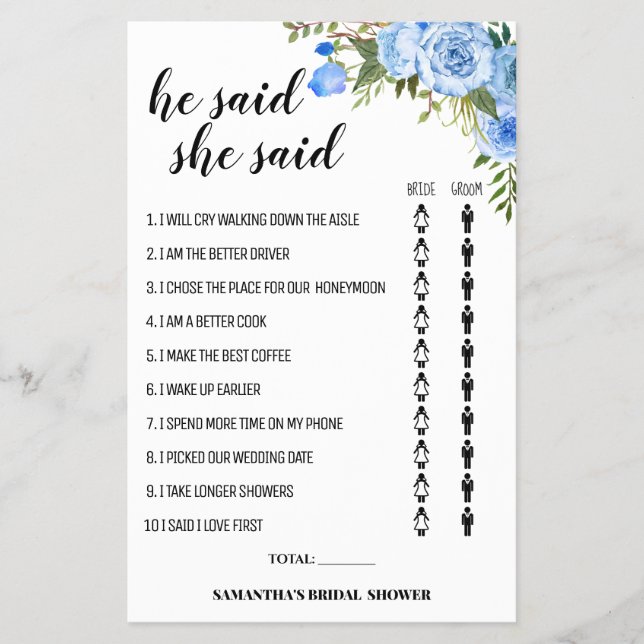 Prospectus 14 Cm X 21,6 Cm Fleurs bleues Il a dit Elle a dit Douche carte de  (Devant)