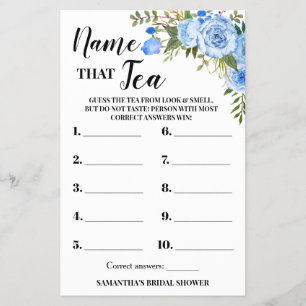 Prospectus 14 Cm X 21,6 Cm Fleurs bleues Nom que Tea Fête des mariées Carte d