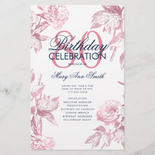 Prospectus 14 Cm X 21,6 Cm Floral 80th Birthday Programme Rose Gold Menu