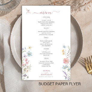 Prospectus 14 Cm X 21,6 Cm Floral budget élégant menu de mariage floral flora