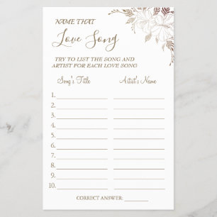 Prospectus 14 Cm X 21,6 Cm Floral Name that love song shower game card Flyer