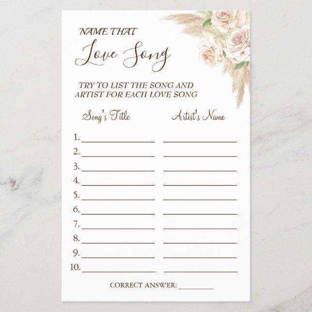 Prospectus 14 Cm X 21,6 Cm Floral Nom qui aime chanson douche jeu carte (Devant)