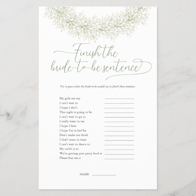 Prospectus 14 Cm X 21,6 Cm Flyer de jeu de devinette pour Baby Shower de mari (Devant)