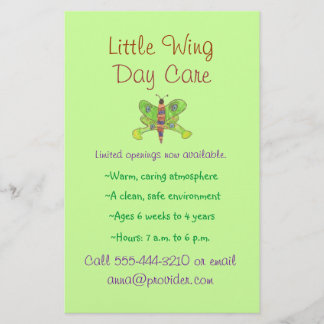 Prospectus 14 Cm X 21,6 Cm Flyer de la garderie sur le thème du papillon