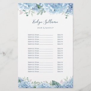 Prospectus 14 Cm X 21,6 Cm Flyer de liste de prix Blue hydrangea